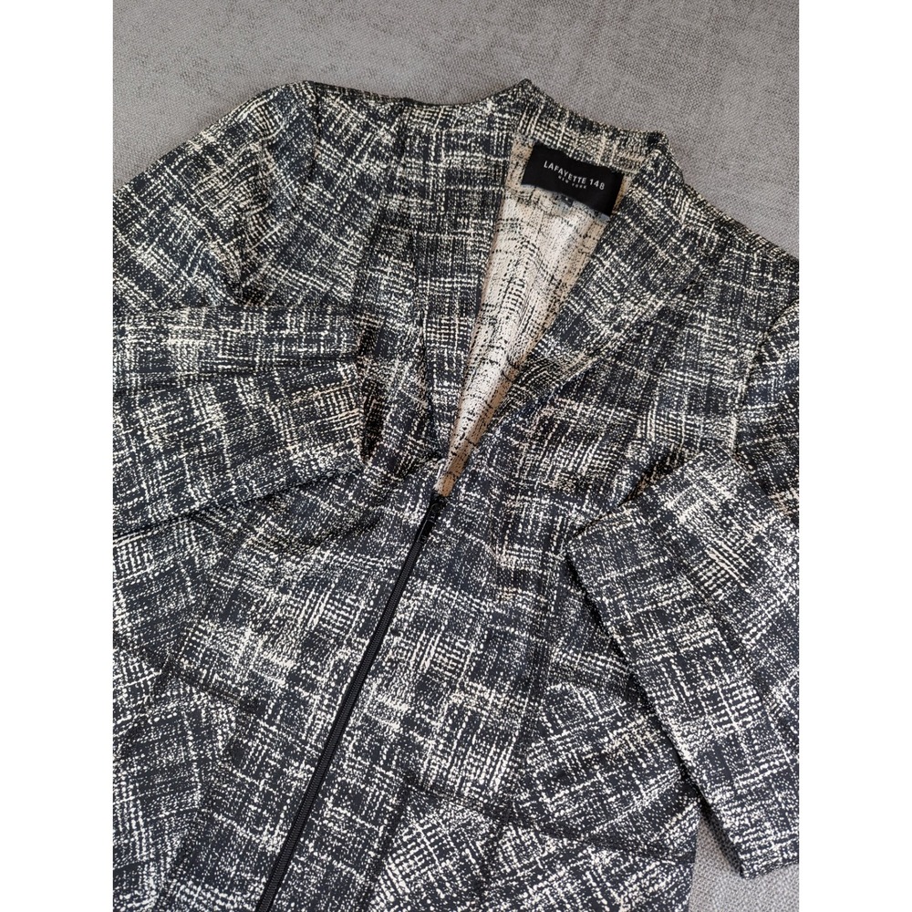Lafayette 148 Jacket Womens 6 Black Britta Urban Grid Print AOP Textured Blazer
